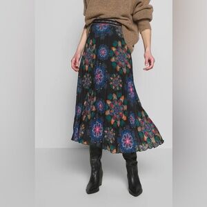 Desigual Navy Floral Pleated Midi Skirt
